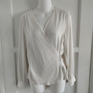 H&M Faux Wrap Long Sleeve White Blouse Women's Size XXS